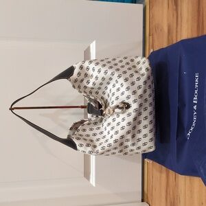 Dooney & Bourke White And Black monogtam Shoulder Hobo Bag Turnlock With Dustbag